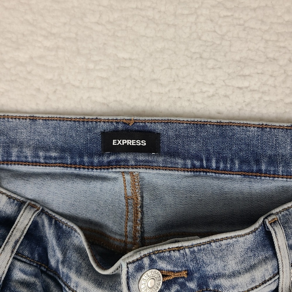 Express Jeans Womens 16S 16 Short Skyscraper Mid Rise Distress Light Wash EC - Picture 8 of 14